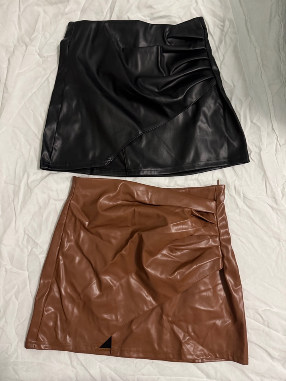 Faux Leather Mini Skirt - Black / Brown